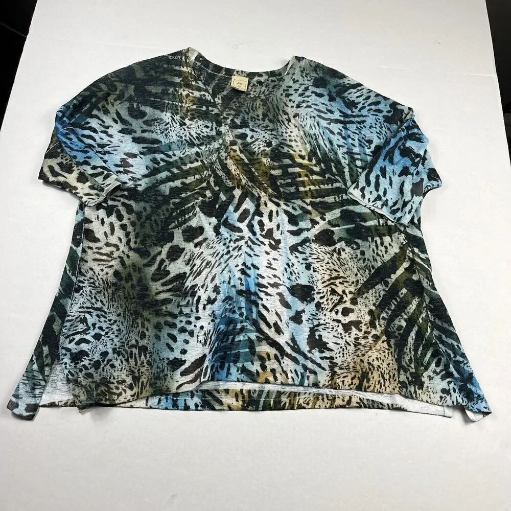Jess & Jane Knit Top Safari Artsy Boho Chic Shirt 3/4 Sleeve MEDIUM Made in USA